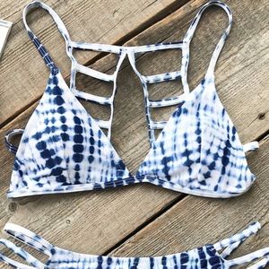 Blue and white bikini top